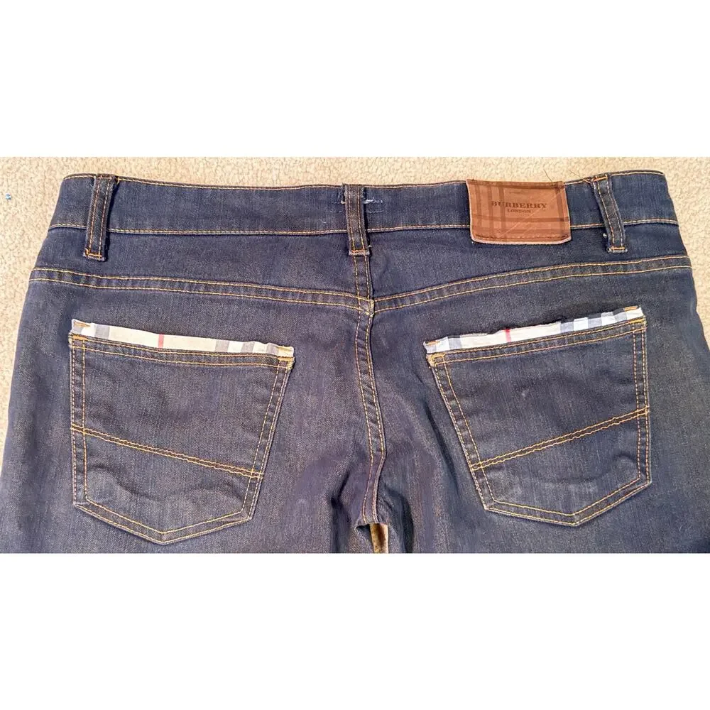 Burberry London Men's Dark Wash Denim Jeans Nova Check Accents Size 32